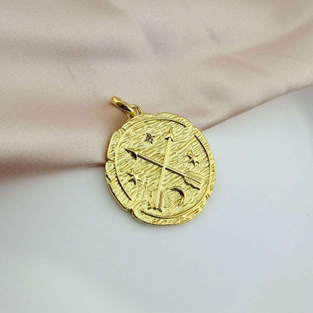 Coin Pendant Charms 925 Silver Vintage Round Seal Metal Golden Skull Compass Medal Beads Bracelets Necklaces Parts Fine Jewelry