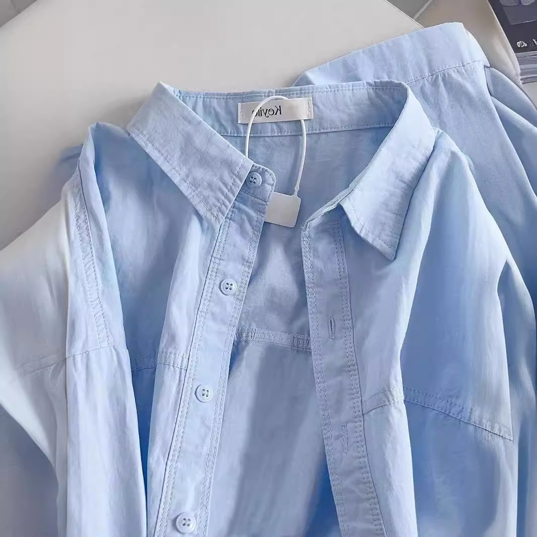 Plus Size Women's Designer Hoodie Summer Blue Designer Shirt Cotton Shirt Slim Fit Versatile Layered Polo Shirt Base Layer Long Sleeve Top