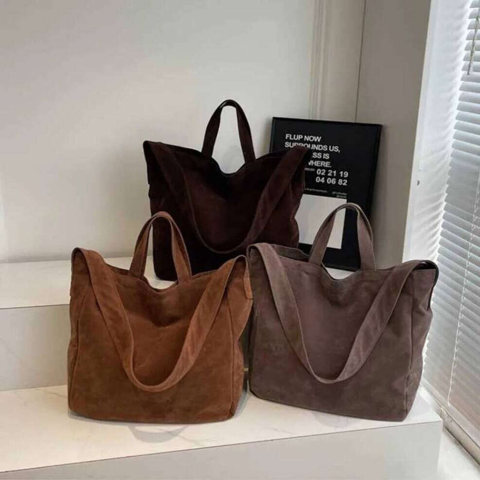 OLOEY Large Capacity Velvet 2026 Hot Selling Tote Zipper Solid Color Popular Fashion Handbag Soft Simple Commuting Shoulder Bag
