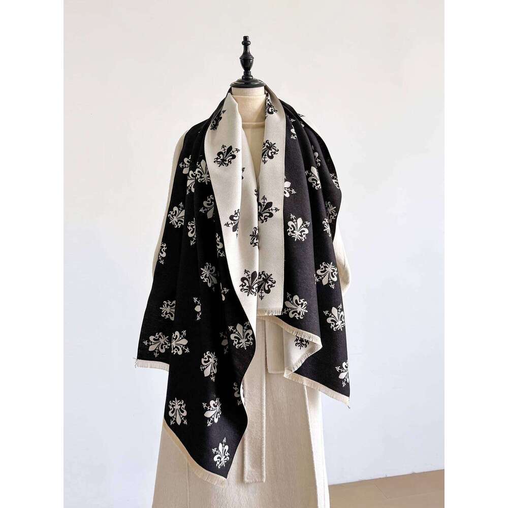 New Winter Elegance Women's Pattern Scarf - Thick Faux Pashmina Two-Sided Shawls, Cozy Warm Foulard & Female Blanket Wraps XJ260304