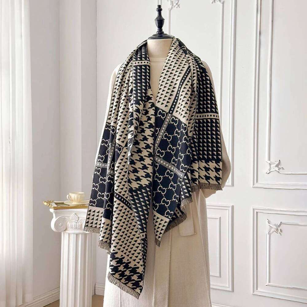 2025 Women's Luxury Cashmere Scarf Houndstooth Pattern Warm Pashmina Shawl Thick Cozy Blanket Wrap Foulard Winter Accessory XJ260304