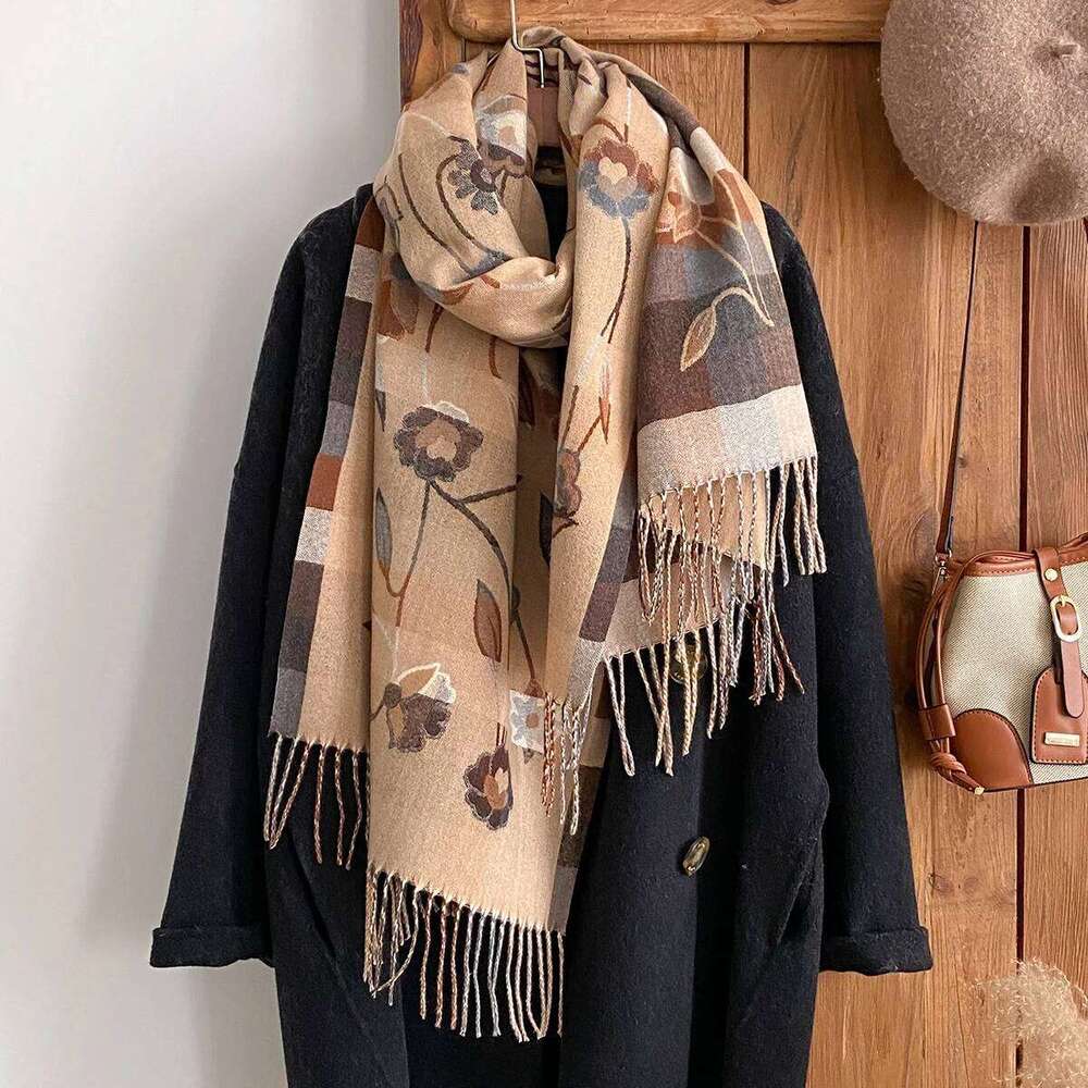 New Brand National Style Print Scarf Soft Warm Long Tassel Pashmina Shawl Autumn and Winter Outdoor Coldproof Windproof Blanket XJ260304