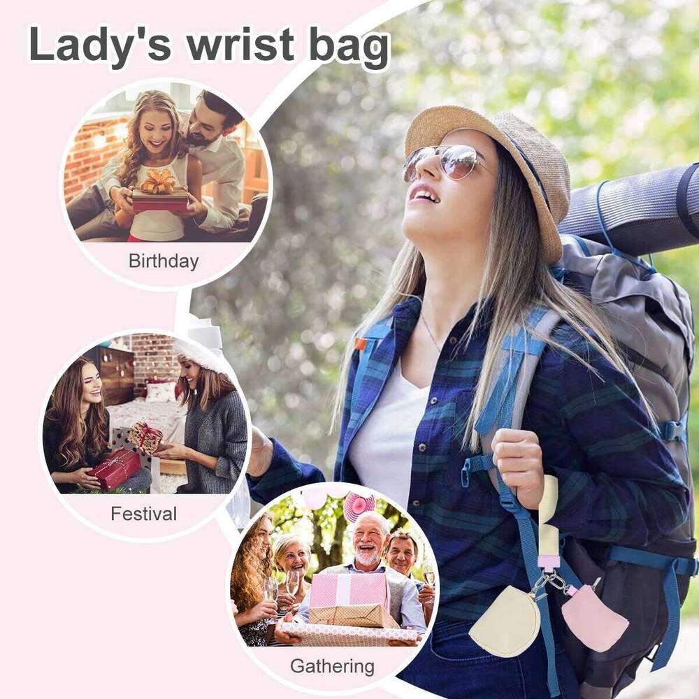 Mini Dual Coin Pouch Solid Color Wristlet Keychain Handbag Key Card Holder Change Pocket Wallet for Women C260304