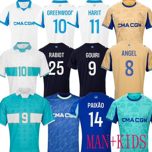 25 26 maillot de foot GREENWOOD marseile Soccer jerseys OUNAHI harit 125TH FOURTH AWAY man KIDS football shirt hommes enfants NDIAYE MOUMBAGNA Mbemba SARR AWAY