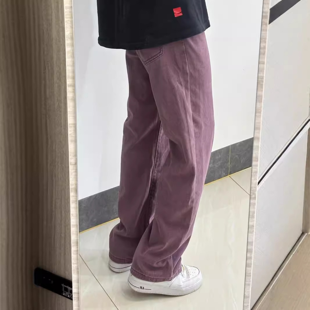American Retro Purple Jeans For Men Summer High Street Vibe Designer Pants Pants Extra-long Straight-leg Flared Pants For Tall Individuals