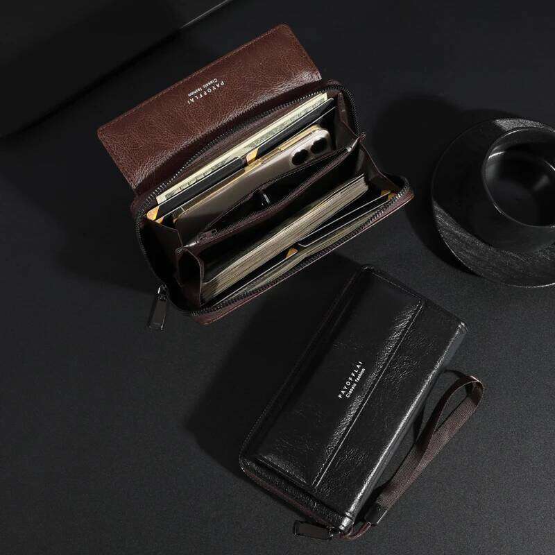 Men's PU Zipper Handbag Large Capacity Long Clutch Phone Bag Multi card Card Holder Coin Purse Wallet Double Layer C260304