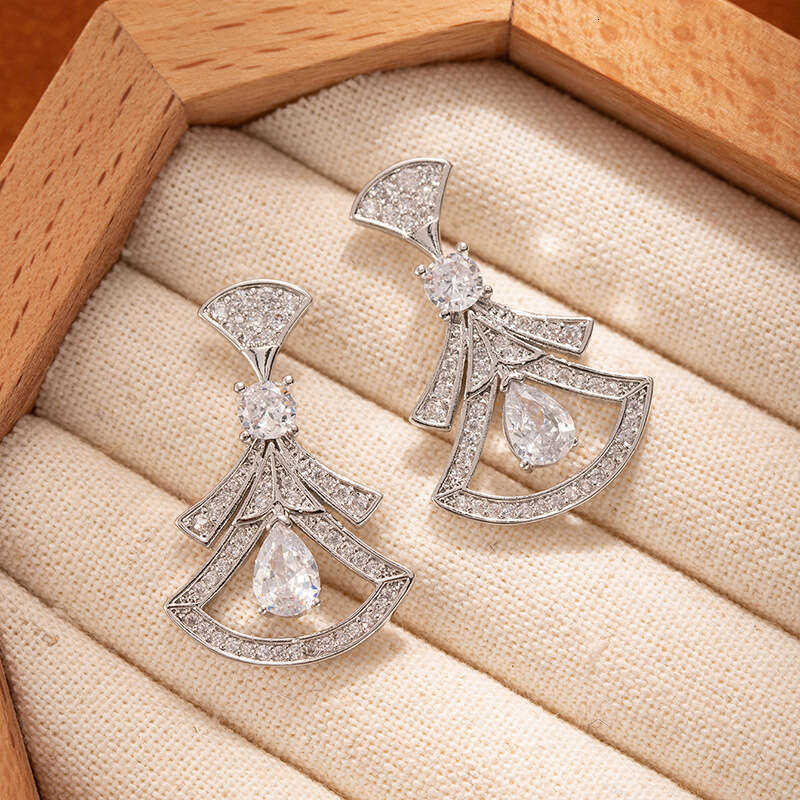 Fan-shaped Natural Red Agate Full Diamond Earrings High Version Internet Celebrity Skirt Earrings For Women