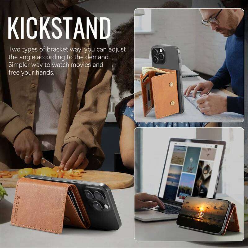 RFID Shielded Magnetic Case Faux Leather for Secure ID & Credit Card Storage, Men'S Gift, Phone Wallet C260304