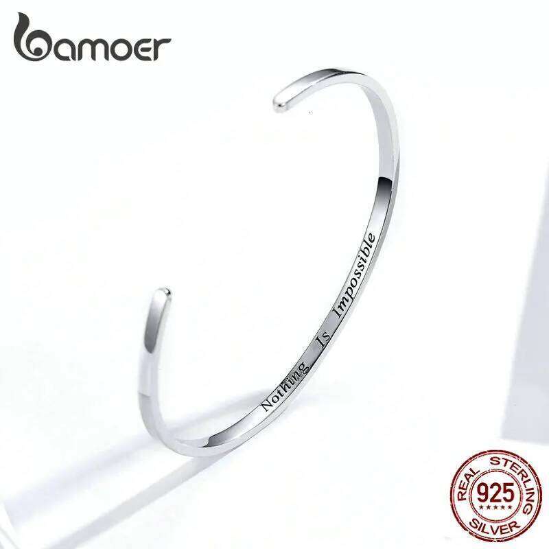 bamoer Engrave Courage Bangle "Nothing is impossible" Fashion Hot Sale 925 Sterling Silver Jewelry for Man and Women SCB160 XJ260303