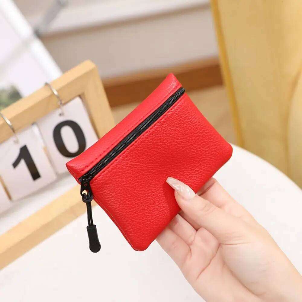 Women Men PU Leather Mini Purse Unisex Zipper Solid Color Coin Key Bag Storage Pouch Small Wallet C260304