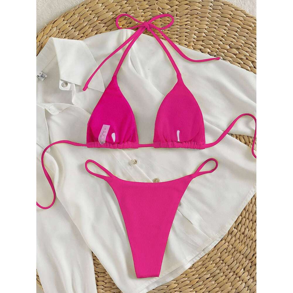 Summer pink bikini set sexy mature spring seaside photo shoot suitable for women Y260303