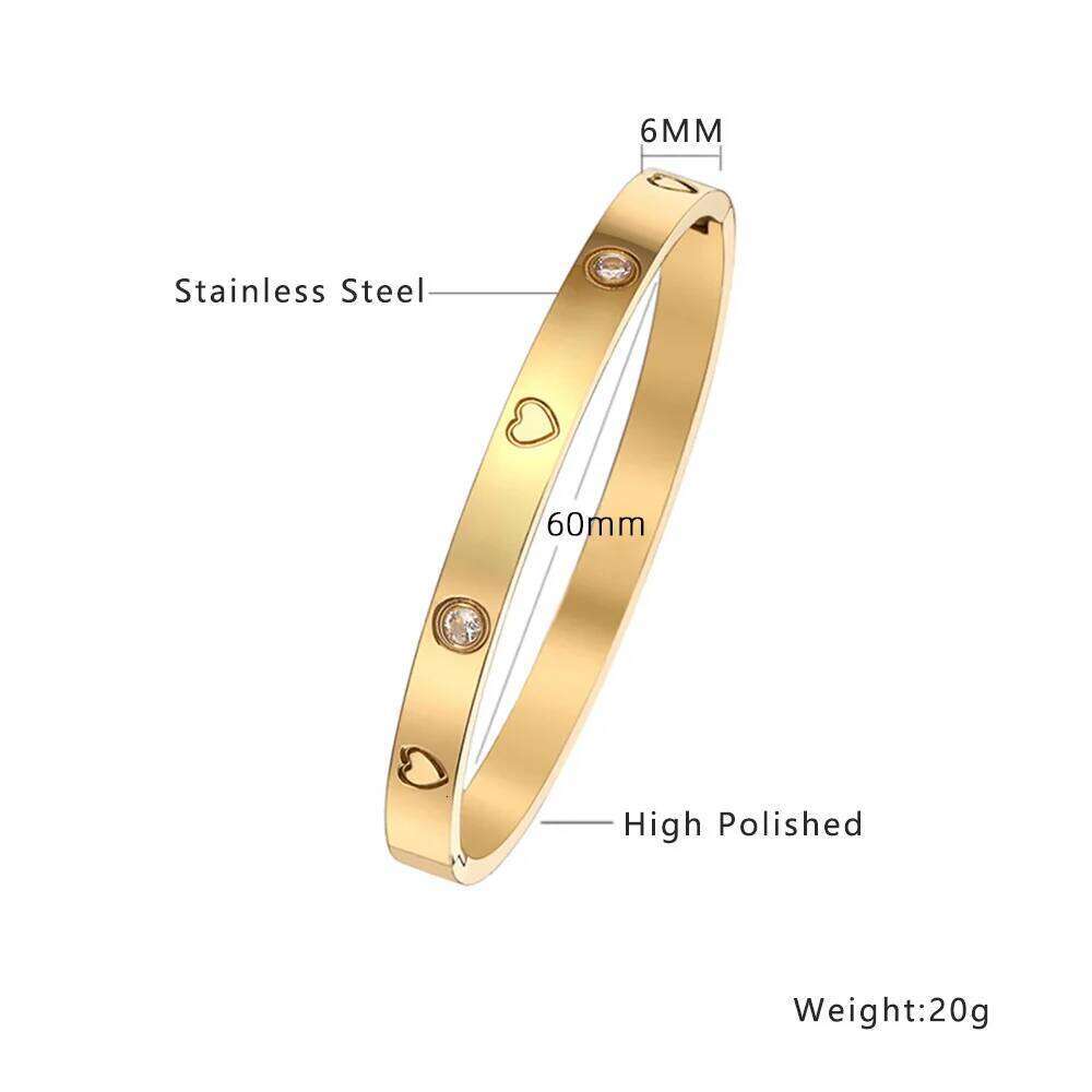Fashion Popular 316L Stainless Heart CZ Diamond Cuff Bangle For Women Men Unisex Titanium Steel Anti-rust Bracelet Jewelry XJ260303