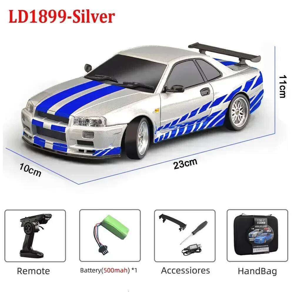 LDRC 1899 1/18 RC Drift LD1899 GTR Mode R34 2.4GHz RWD with Gyroscope on-Road Alloy Body Shell Racing Car for Boys Gifts Z260303