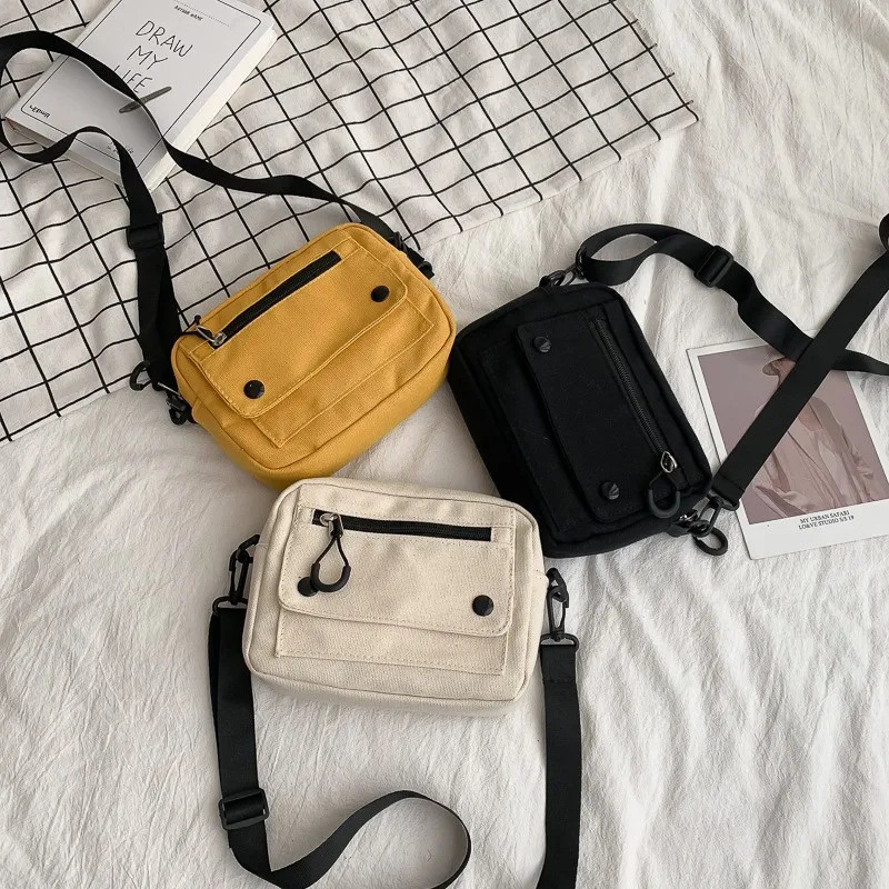 Women Canvas Handbags Korean Mini Student Bag Cell Phone Simple Small Crossbody Casual Ladies Zipper Shoulder Bag 260306