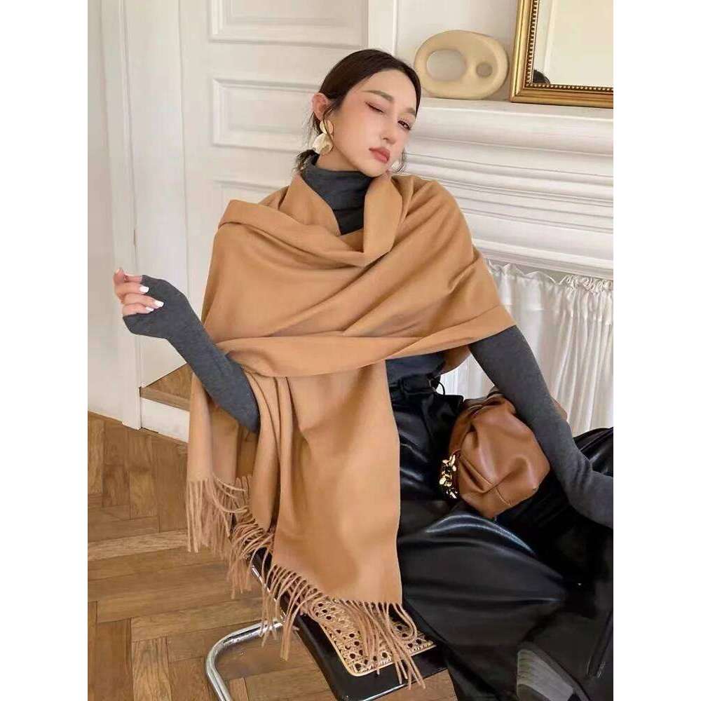 Women's winter cashmere warm scarf, double-sided printed thick and soft tassel shawl, long cloak scarf XJ260304