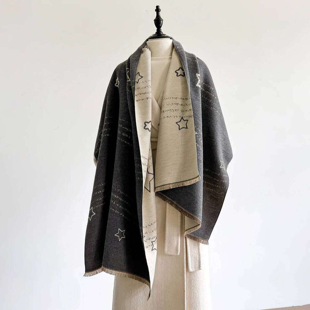 Fashion Warm Pattern Poncho Imitation Cashmere Winter Women Scarves Shawl Wraps Female Thick Star Pashmina Blanket Bufanda XJ260304