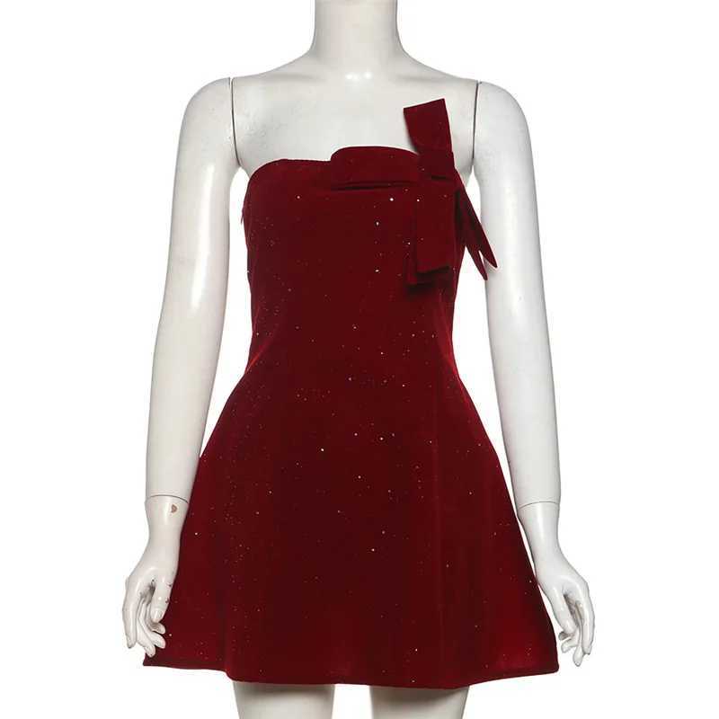 SylCue Elegant Women Dress Christmas Cross Knots Wrap Sleeveless Backless Fine Flash Slim Temperament Fashionable Mini Bodycon M260304