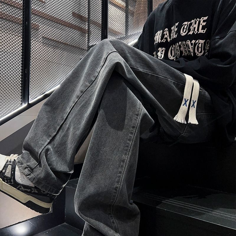 Trendy High Street Jeans Designer Pants For Men Trendy Brand Loose Straight-leg Spring And Autumn Men's Washed Versatile Wide-leg Trousers