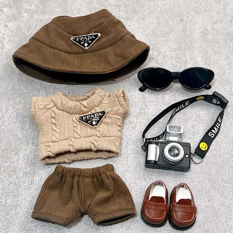 Labubu 1st/2nd Gen Purple Triangle Sweater Set, Corduroy Hat & Overalls for Sitting Party AccessoriesT260304