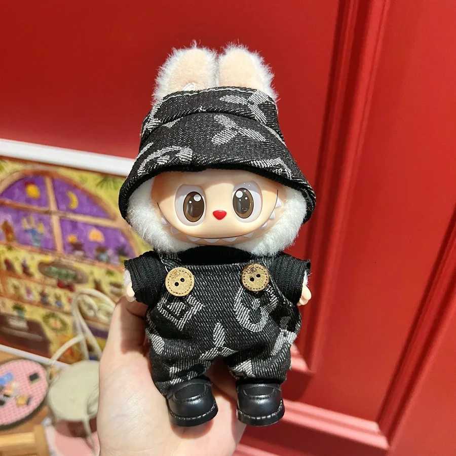 15/17cm Labubu Brown Plaid Shirt & Jeans Set, Luxury Doll Outfit with Canvas Shoes for DIY AccessoriesT260304