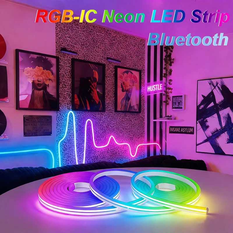5V USB RGB-IC Neon LED Strip Light 1M 2M 3M 5M Flexible Lamp Tape Neon Lights With Bluetooth APP Control For Home Room Decor H260304