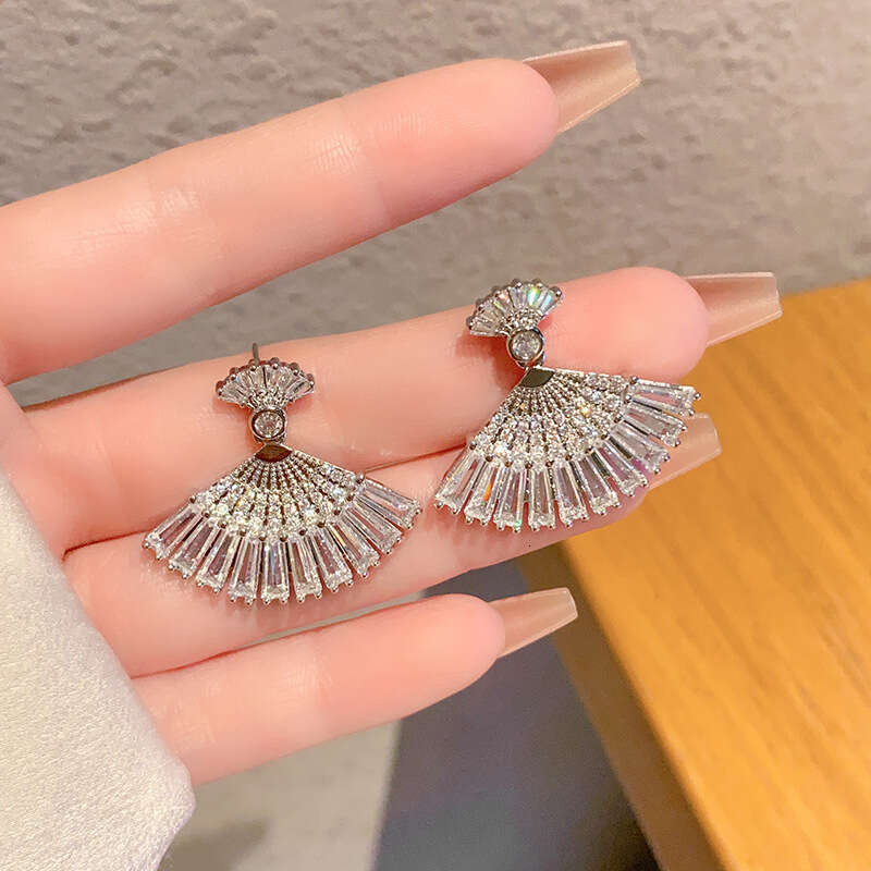 Light Luxury Style Zircon-studded Ballet Girl Skirt-shaped Fan-shaped High-end Earrings