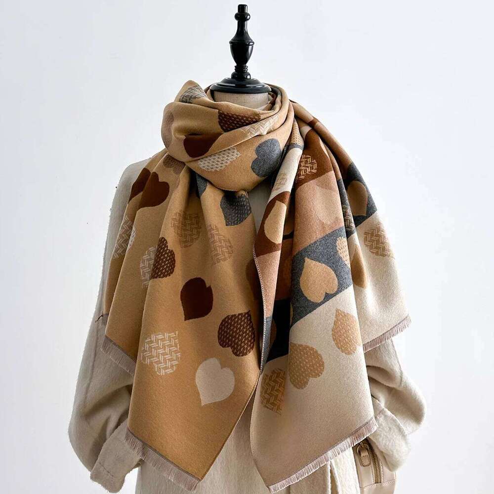 Luxury Winter Scarf Women Faux Cashmere Warm Heart Pattern Pashmina Brand Foulard Female Shawls Wraps Thick Soft Bufanda Poncho XJ260304