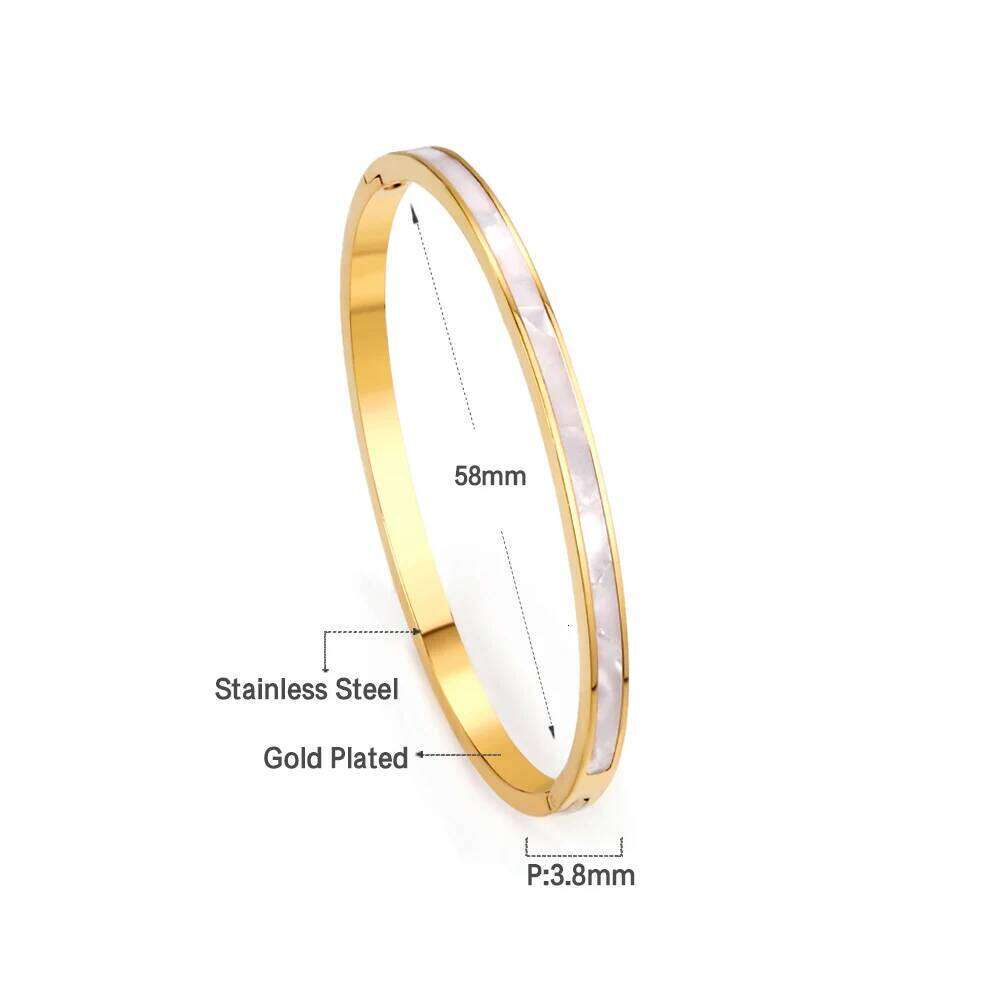 LUXUSTEEL Stainless Steel White Shell Bracelets For Women Girls Classic Golden Color Luxury Bangles Wedding Tarnish Free Jewelry XJ260303
