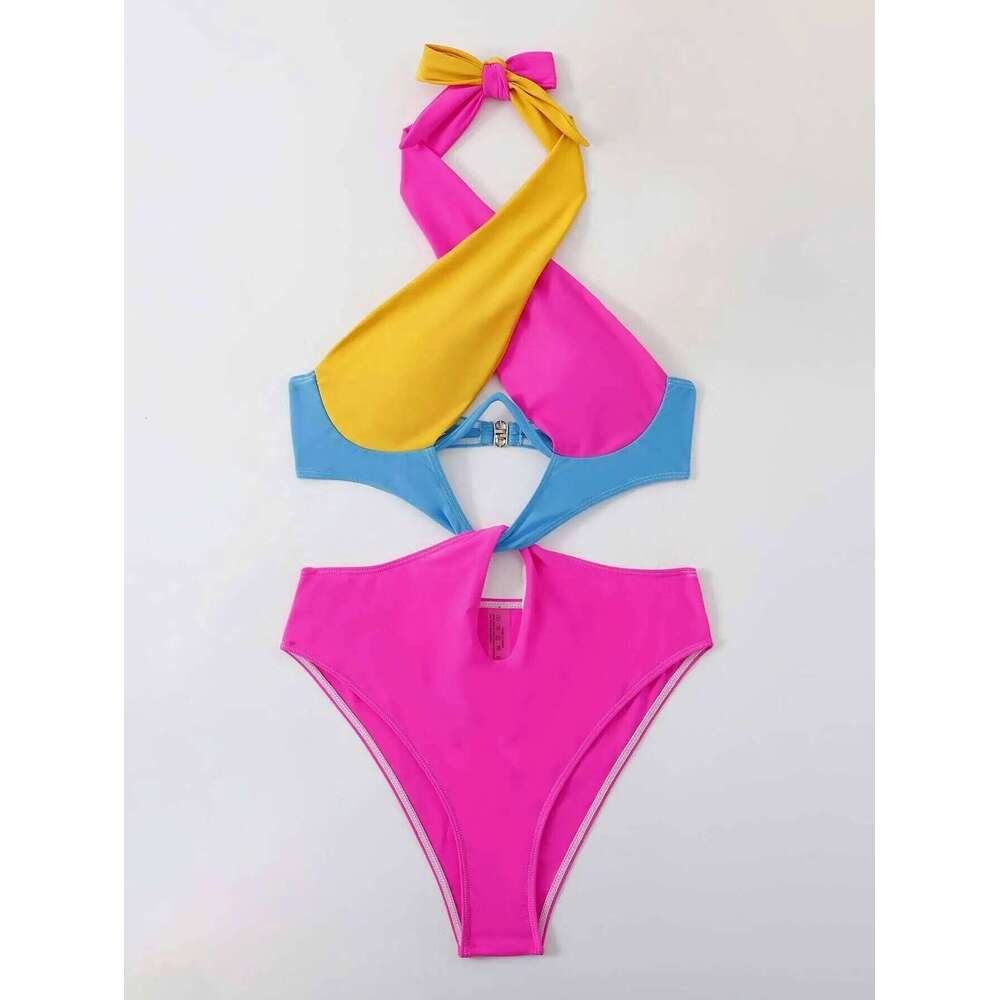 Cikini-Colorblock Cut Out Tie Back Underwire Swimsuit for Women, Summer Beach Swimwear, One Piece Bathing Suit Y260303
