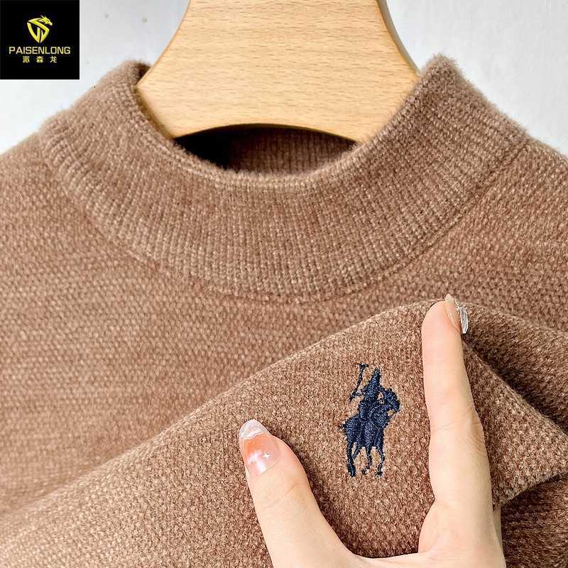 Design Mens Knit Sweater Mock Neck Bear Embroidery Warm Soft Pullover Thick Winter Business Hot-selling Mens Clothing X251106
