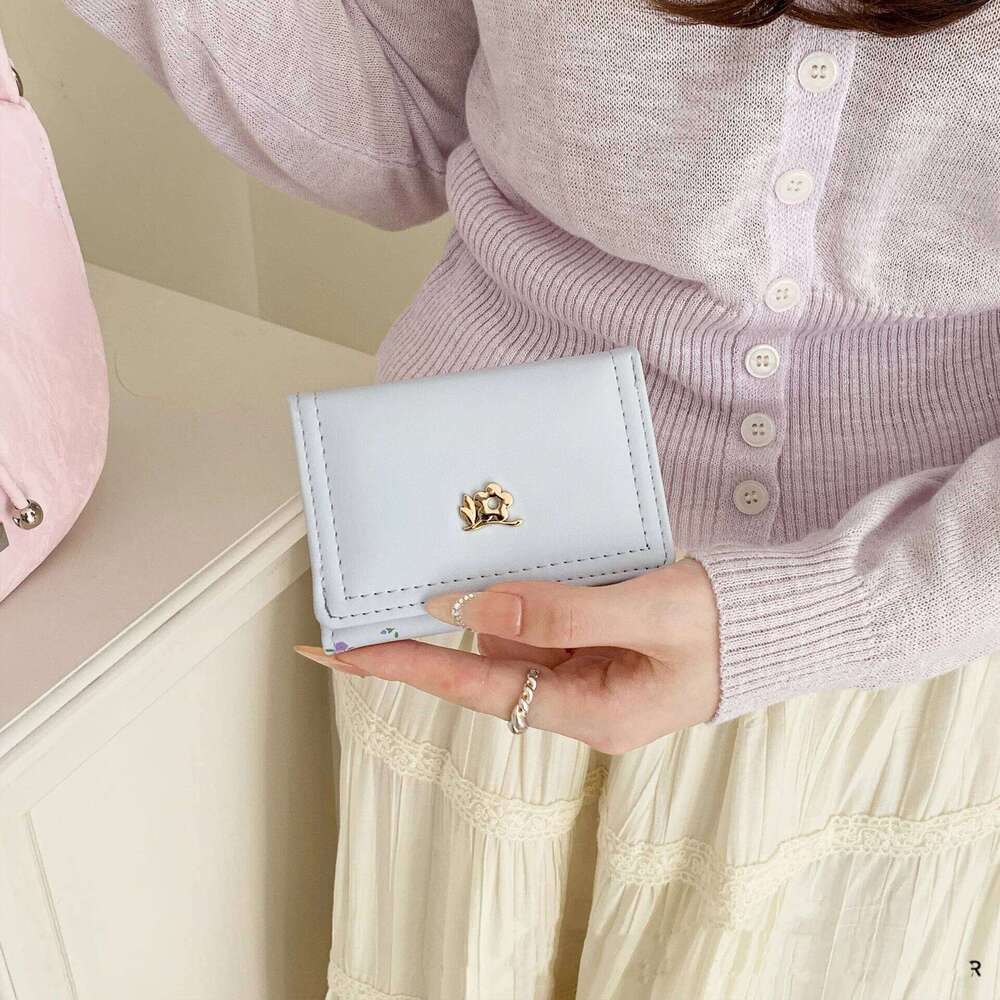Fashion Flowers Wallets Girls Small Wallet Aesthetic Card Holder Classic Three Fold Purse For Women Student Simple Coin Pouch C260304