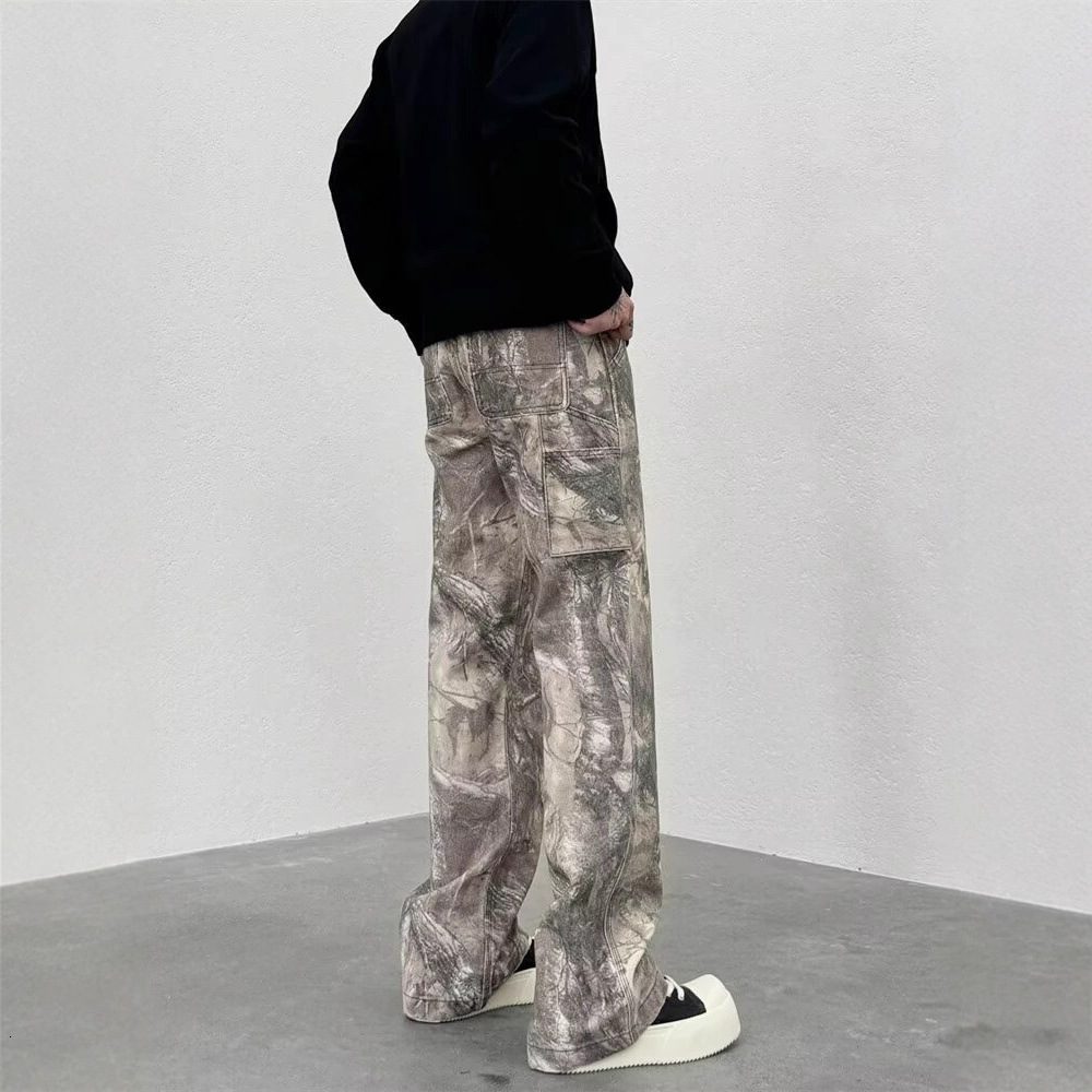 Trendy Hip-hop Designer Pants Branch Camouflage Distressed Faded Cargo Pants For Men High Street Fashion Straight Loose Casual Jeans