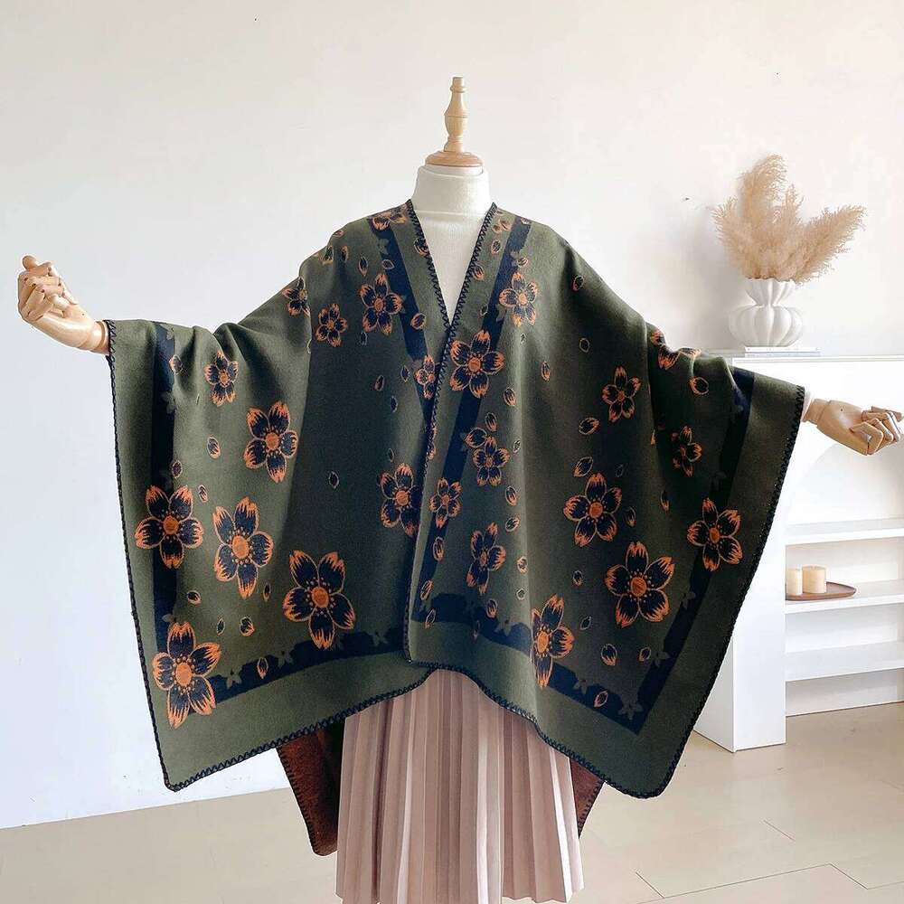 Brand Fashion Women's Cashmere Winter Shawl - Delicate Floral Oil Painting Printed Pashmina Thick Wrap & Echarpe Poncho XJ260304