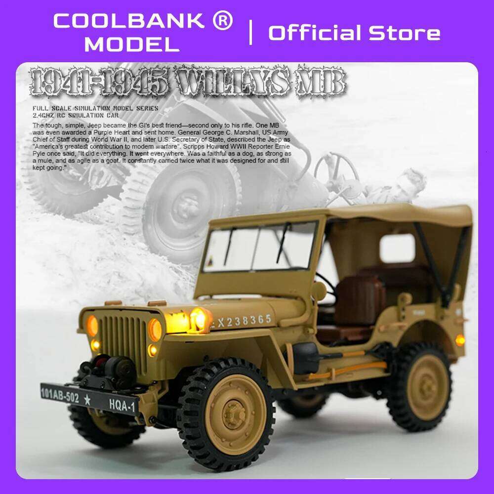 COOLBANK 1/14 HG4-58 Willys Jeep Alloy RC Electric Remote Control Model Car Simulation Military Truck Canopy Adult Kid Z260303