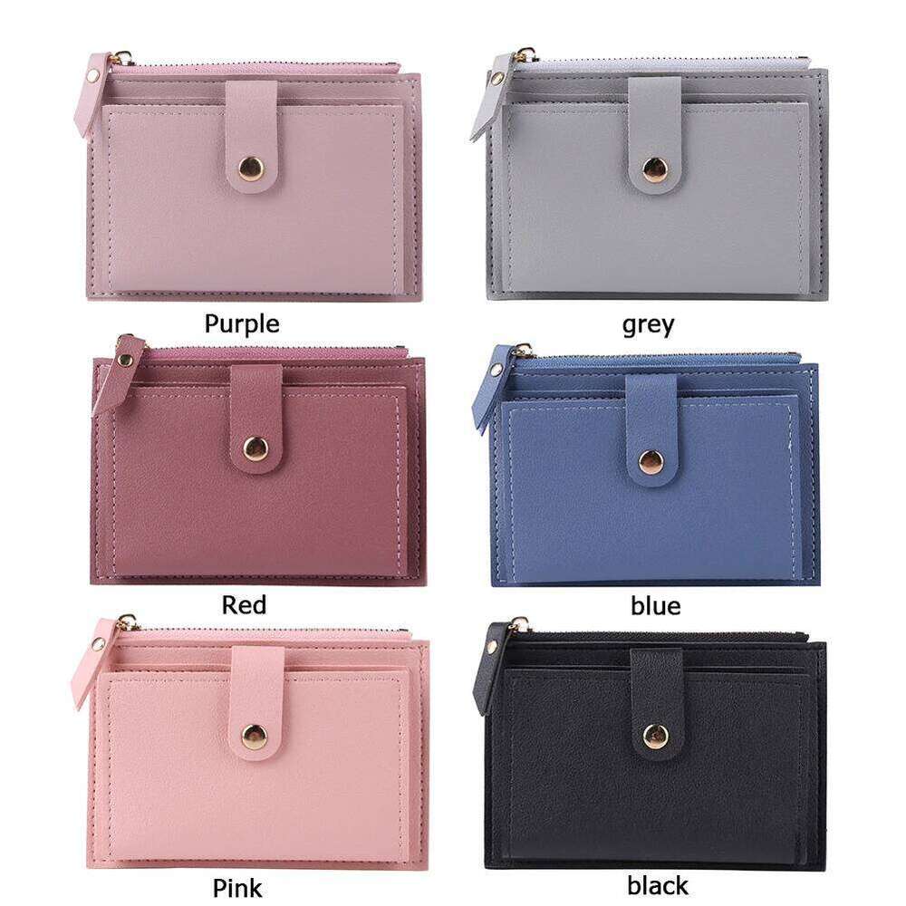 Women Fashion Multi-slot Zipper Card Holder PU Leather Mini Solid Color Wallet C260304