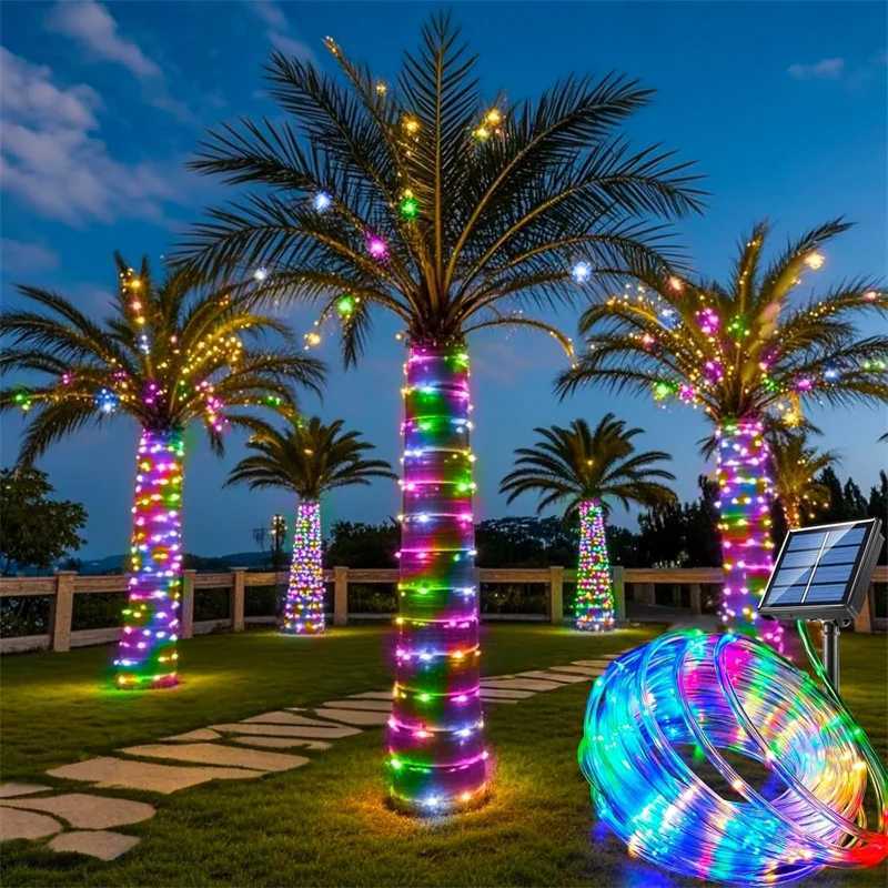 Solar String Lights Outdoor Waterproof LED Strip Rope Tube Lamp Christmas Fairy Garland String Lights for Garden Tree Yard Fence H260304