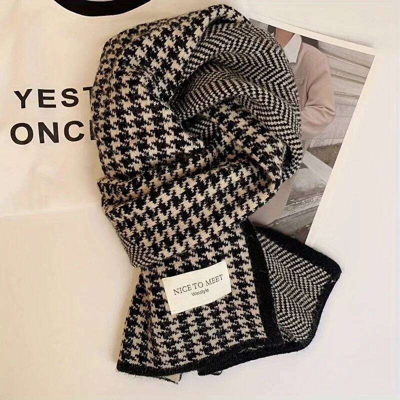 1Pcs Winter Unisex Scarf Thick Plaid Wrap for Women Soft Neck Warmer in Black/White Check XJ260304