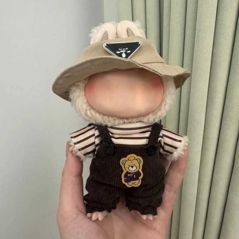 15/17cm Labubu Spring Denim Overalls Set, Cute Flower Doll Outfit with Hat & T-Shirt for Decoration & ReplacementT260304