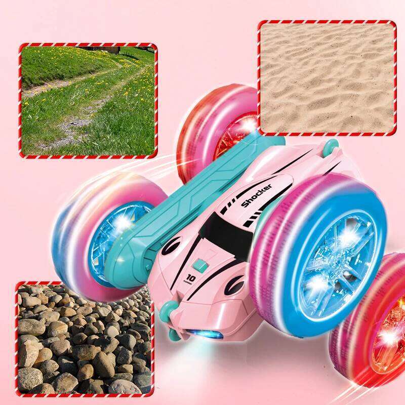 Remote stunt Light four-wheel drive double-sided swing arm rolling Christmas children's toy remote control car Z260303