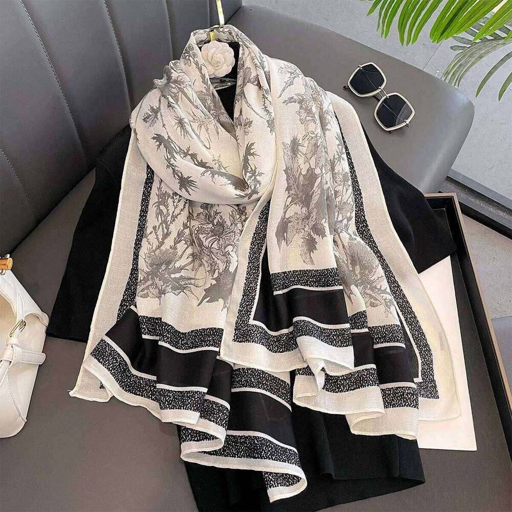 Luxury Floral long Scarf Women Elegant Thin Shawl Warps Beach Ladies Hijab Neckerchief Soft Stain Scarves For Travel XJ260304