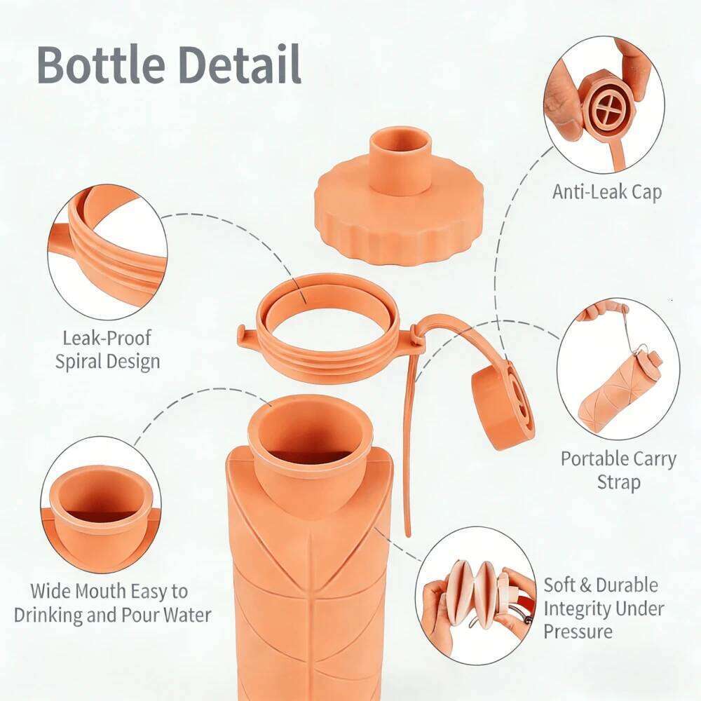 Food Grade Silicone Collapsible Water Bottle 600ml Leak Proof Foldable Portable Travel Sports Heat Resistant Drink Folding Cup S260303