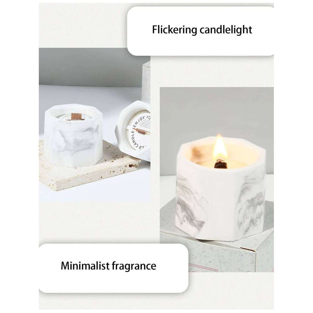 Handmade soy wax scented candle. Marble-patterned plaster ink cup, romantic and smokeless W260304