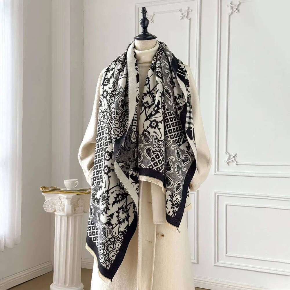 Luxury Print Scarf for Women Warmer Winter Faux Cashmere Pashmina Scarves Shawls Female Thick Blanket Wraps Foulard XJ260304