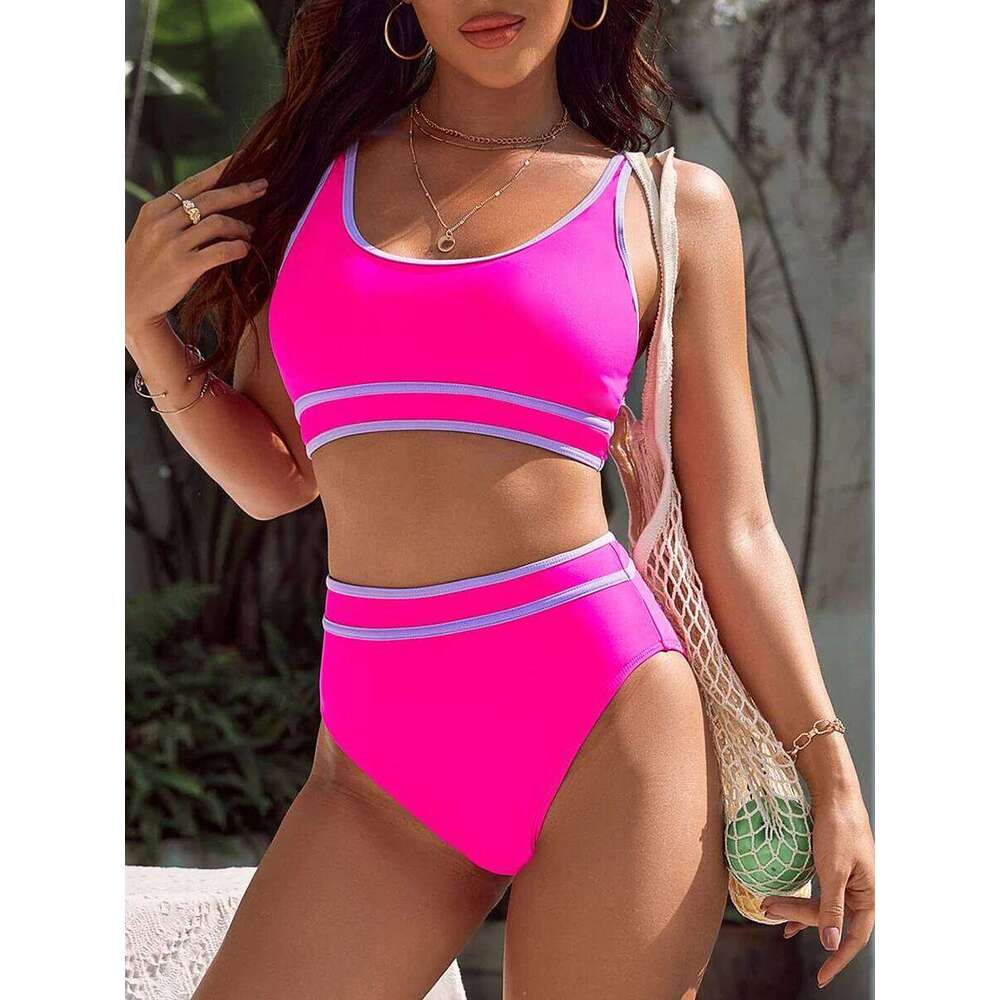 Sporty Strappy Bikinis 2025 Women High Waist Swimsuit Solid Sexy Swimwear Female Bathers Bathing Swimming Swim Suit Beachwear Y260303