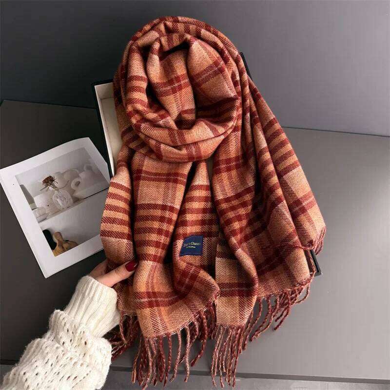 Neck Warmer Scarf For Women Men 53*200cm Winter Thickened Tassel Pashmina Shawl Faux Cashmere Warp Autumn Elegant Ladies Blanket XJ260304