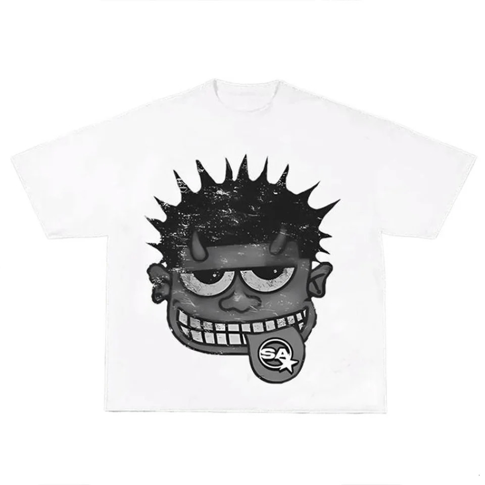 Grey Black Monster Unisex Cotton Graphic T-shirt Cropped Crewneck Short Sleeve Casual Summer Fashion Breathable Tee 260302