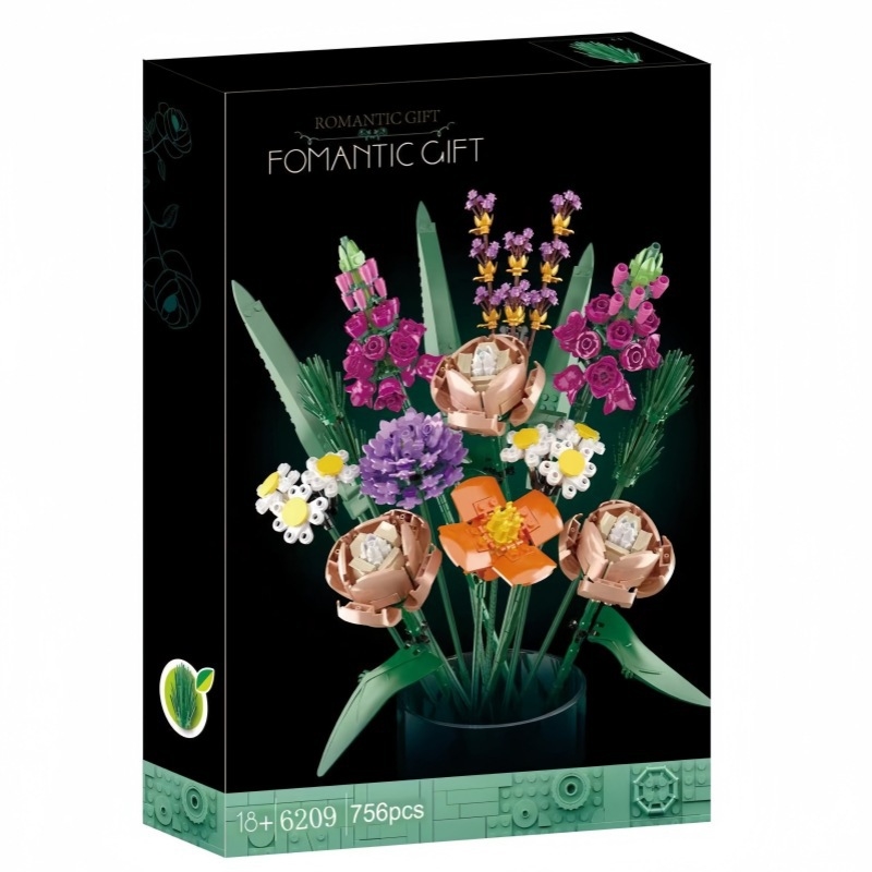 Cross-border new model 10342 pink and white flower bouquet artificial rose block toy