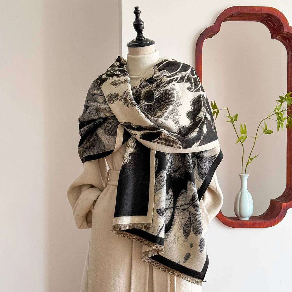 2025 Luxury Brand Women's Winter Cashmere Scarf - Floral Printed Tasseled Pashmina Shawl Wrap, Bandana & Poncho XJ260304