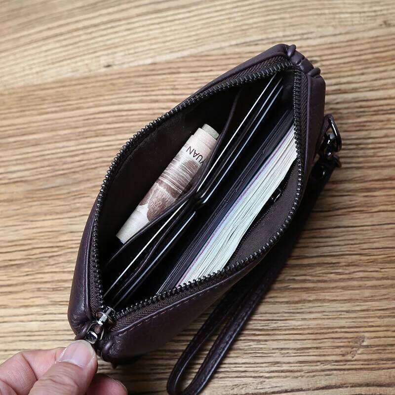 NZPJ Leather Leisure Man With Long Purse, Soft Leather, Hand Zipper, Money Chuck Layer, Cowhide Credit Card Bag, Cell Phone Bag C260304