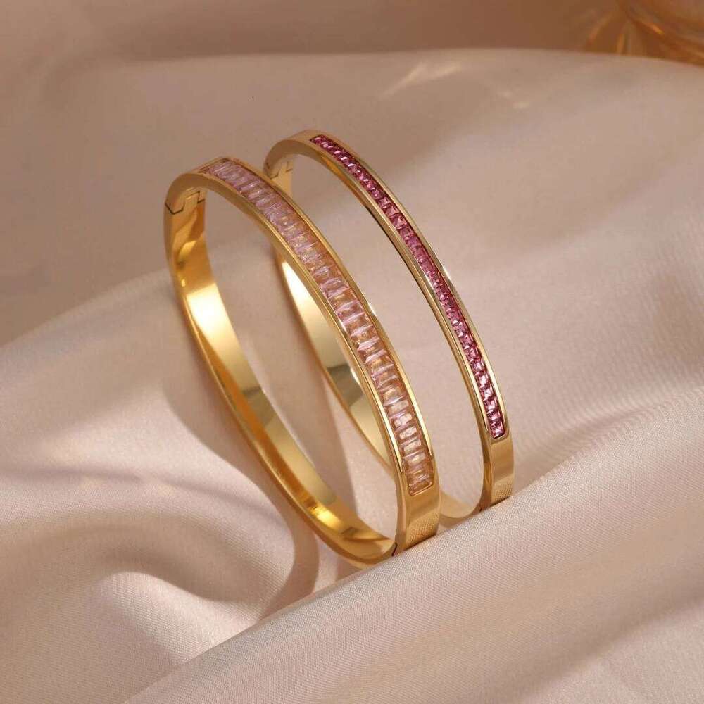 2-piece Of Stainless Steel Inlaid Powder Zirconium Set Women Men's 18k Gold Couple Holiday Gift Bracelet Jewelry XJ260303